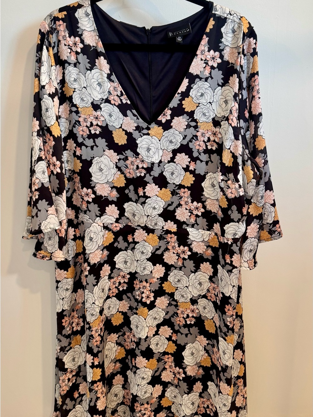 Collection B by Bobeau Black Dress with Peach Floral Accents